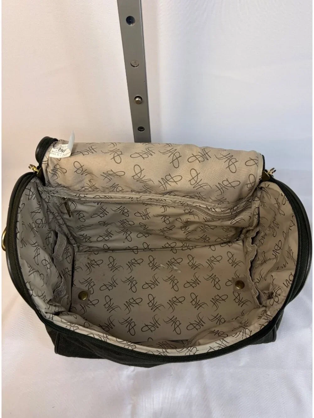 Diane Von Furstenberg DVF Black Canvas Travel Bag Toiletry Cosmetic Case Gold Lo